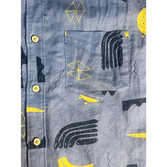 32 Bar Blues Mens Blue Funky's Uncle Abstract Pattern Shirt Size Large - Picture 3 of 9